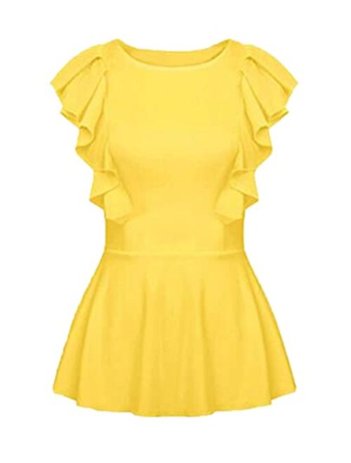 Vesnoyci Women's Elegant Sleeveless Crew Neck Ruffled Front Tops Long Sleeve Peplum Blouse S-3XL