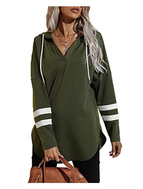 Vesnoyci Hoodies for Women Color Block Long Sleeve Sweatshirts Casual Loose Fit Active Pullover Tops