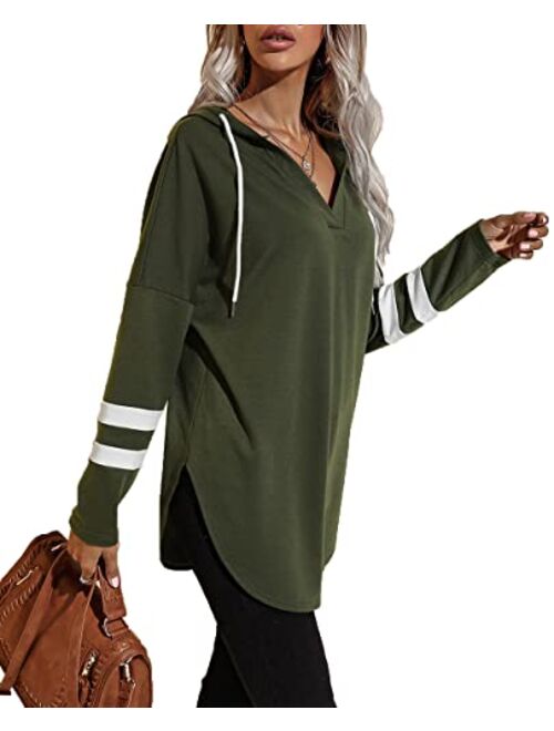 Vesnoyci Hoodies for Women Color Block Long Sleeve Sweatshirts Casual Loose Fit Active Pullover Tops