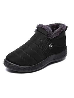 Vesnoyci Womens Snow Boots Man Fur Lined Warm Ankle Booties Winter Waterproof Slip On Outdoor Sneakers