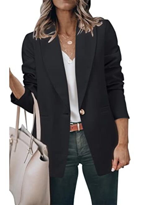 ZDLONG Womens Slim Blazer Jackets Long Sleeve Lapel Button Up Work Office Coat