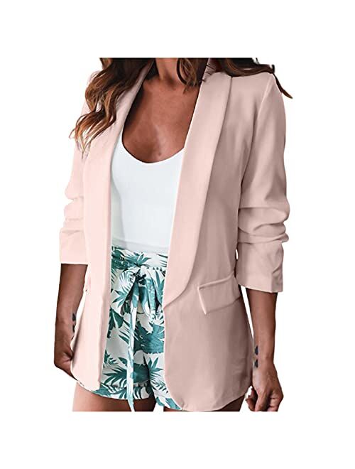 5665 Pink Blazer Jackets for Women Business Casual Blazers Ladies Solid Long Sleeve Lapel Open Front Work Office Jacket Coats