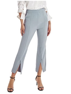 Women's Split Front Dress Pants Business Casual Work Crop Pants High Waisted Trousers with Pockets