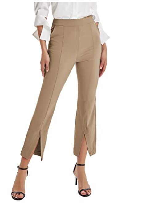 GRACE KARIN Women's Split Front Dress Pants Business Casual Work Crop Pants High Waisted Trousers with Pockets