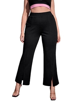 Women's Split Front Elastic High Waist Elegant Flare Leg Long Pants