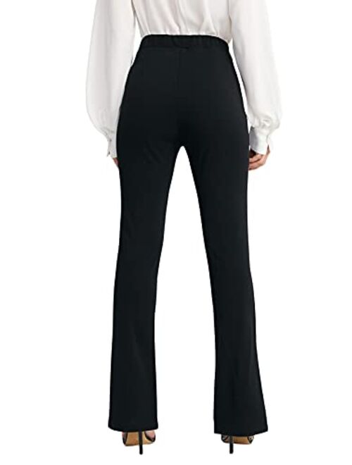 WDIRARA Women's Split Front Elastic High Waist Elegant Flare Leg Long Pants