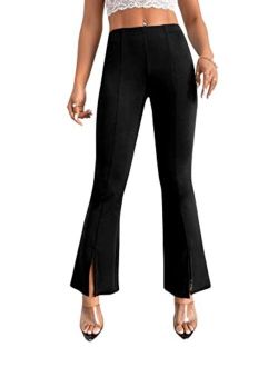 Women's High Waist Slit Hem Pants Plain Flare Leg Pants