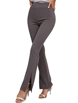 Women's High Waist Slit Hem Pants Plain Flare Leg Pants