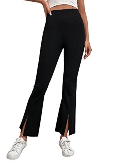 Women's High Waist Slit Hem Pants Plain Flare Leg Pants