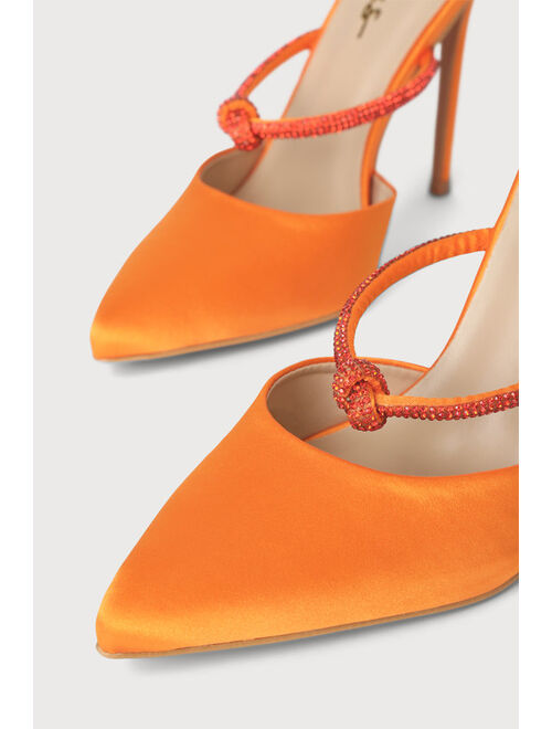 Lulus Marinala Orange Satin Rhinestone Pointed-Toe Mule Pumps