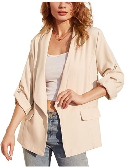 Genhoo Blazer Jackets for Women Open Front Long Sleeve Casual Work Office Blazers with Pockets S-2XL