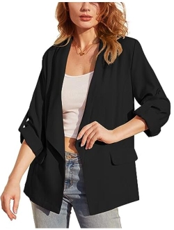 Genhoo Blazer Jackets for Women Open Front Long Sleeve Casual Work Office Blazers with Pockets S-2XL