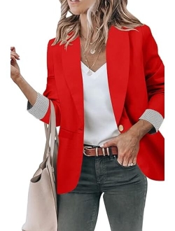 Genhoo Blazer Jackets for Women Open Front Long Sleeve Casual Work Office Blazers with Pockets S-2XL