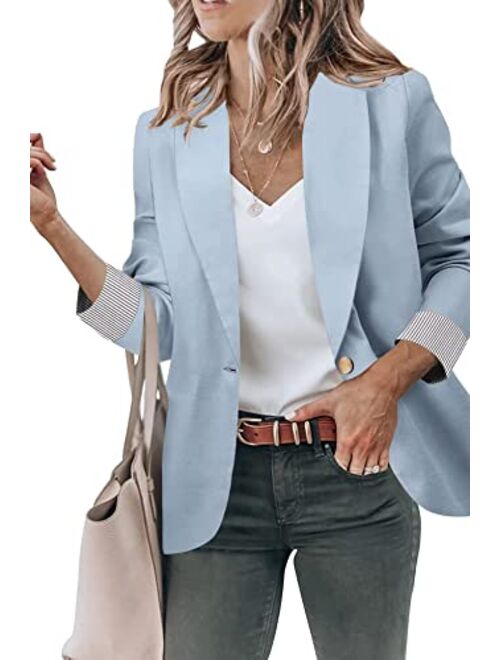 Genhoo Blazer Jackets for Women Open Front Long Sleeve Casual Work Office Blazers with Pockets S-2XL