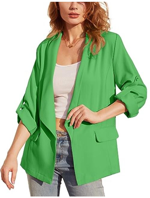 Genhoo Blazer Jackets for Women Open Front Long Sleeve Casual Work Office Blazers with Pockets S-2XL