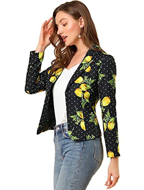 Allegra K Women's Long Sleeve Notch Lapel Open-Front Allover Printed Casual Blazer Jacket