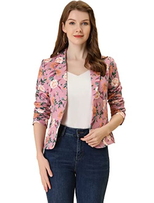 Allegra K Women's Long Sleeve Notch Lapel Open-Front Allover Printed Casual Blazer Jacket