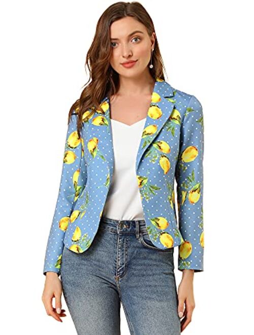 Allegra K Women's Long Sleeve Notch Lapel Open-Front Allover Printed Casual Blazer Jacket