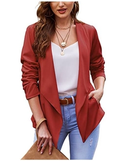 ACEVOG Blazer Jackets for Women Open Front Long Sleeve Casual Work Office Blazers Boyfriend Blazer with Pockets S-XXL