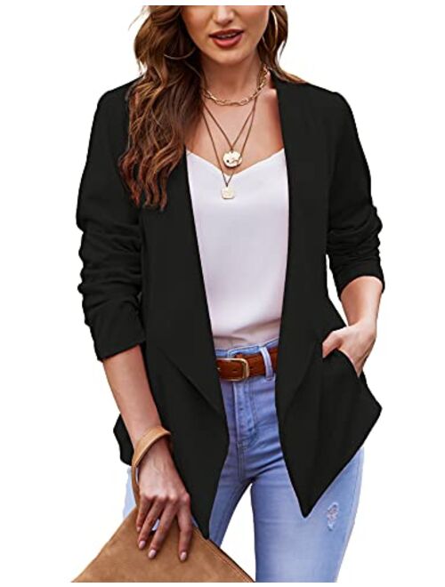 ACEVOG Blazer Jackets for Women Open Front Long Sleeve Casual Work Office Blazers Boyfriend Blazer with Pockets S-XXL