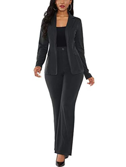 Shin Fashion Womens Two Piece Blazer Outfits Long Sleeve Slim Fit Jacket with Long Pants Suit Set for Work