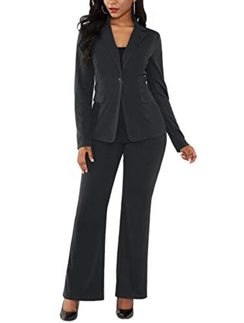 Shin Fashion Womens Two Piece Blazer Outfits Long Sleeve Slim Fit Jacket with Long Pants Suit Set for Work