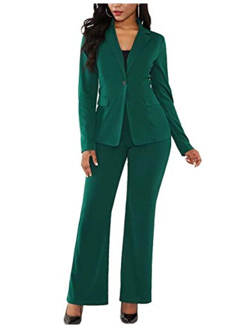 Shin Fashion Womens Two Piece Blazer Outfits Long Sleeve Slim Fit Jacket with Long Pants Suit Set for Work