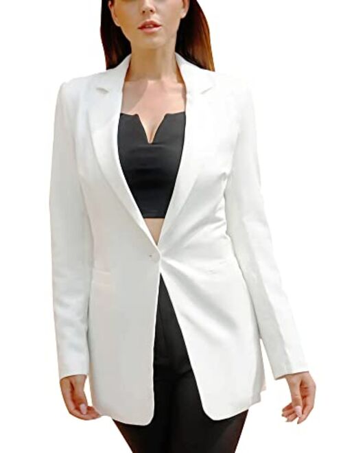 UNIQUE 21 Women Casual Blazer Long Sleeves Single Button Ladies Elegant Boyfriend Blazer Jacket for Office Work Business