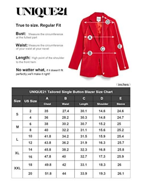 UNIQUE 21 Women Casual Blazer Long Sleeves Single Button Ladies Elegant Boyfriend Blazer Jacket for Office Work Business