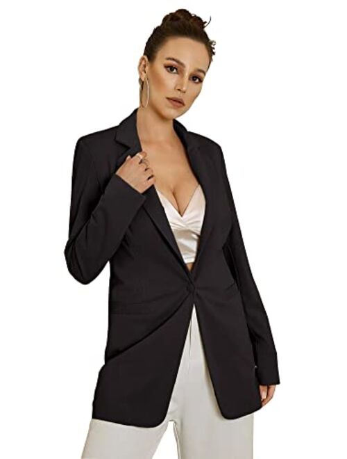 UNIQUE 21 Women Casual Blazer Long Sleeves Single Button Ladies Elegant Boyfriend Blazer Jacket for Office Work Business