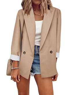 ROSKIKI Womens Lapel Collar Button Loose Blazers Jackets