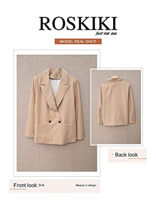 ROSKIKI Womens Lapel Collar Button Loose Blazers Jackets