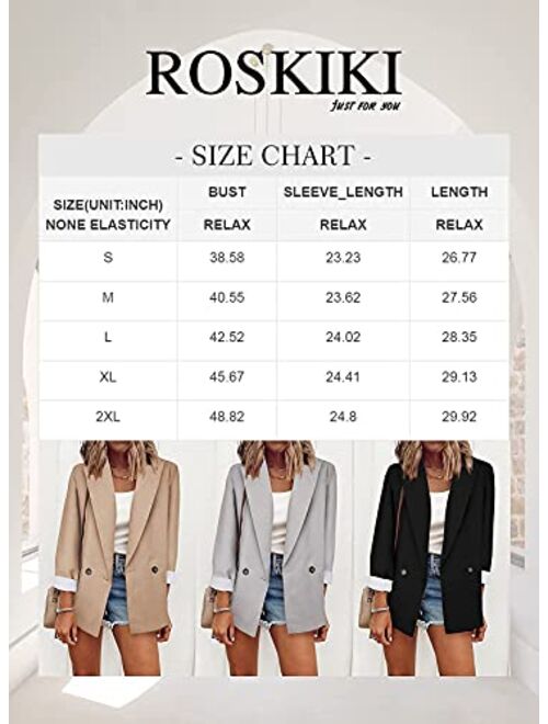 ROSKIKI Womens Lapel Collar Button Loose Blazers Jackets