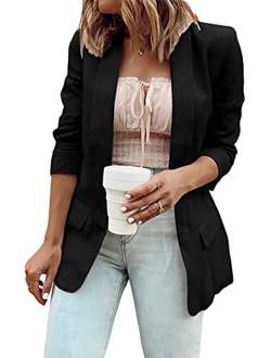 MaQiYa Womens Blazer Casual Jacket Long Sleeve Open Front Work Office Elegant Lightweight Jacket Cardigans