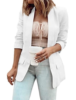 MaQiYa Womens Blazer Casual Jacket Long Sleeve Open Front Work Office Elegant Lightweight Jacket Cardigans