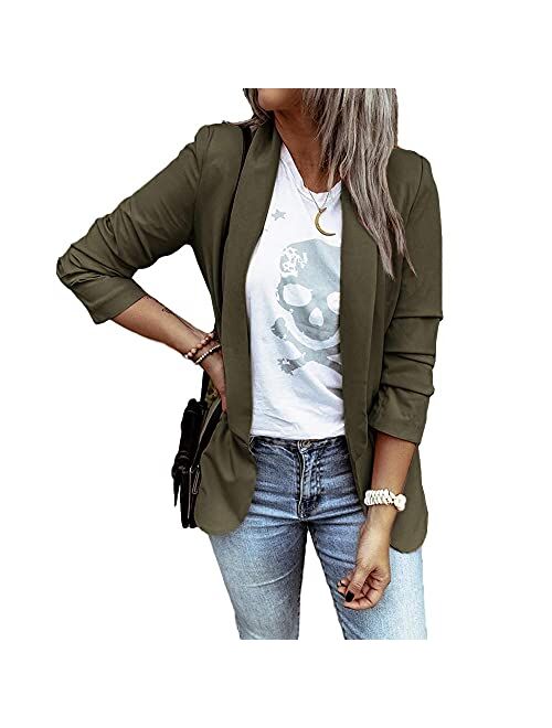 MaQiYa Womens Blazer Casual Jacket Long Sleeve Open Front Work Office Elegant Lightweight Jacket Cardigans