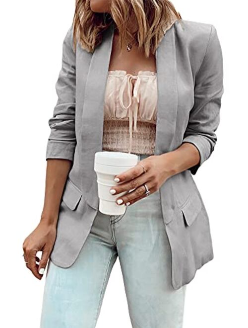 MaQiYa Womens Blazer Casual Jacket Long Sleeve Open Front Work Office Elegant Lightweight Jacket Cardigans