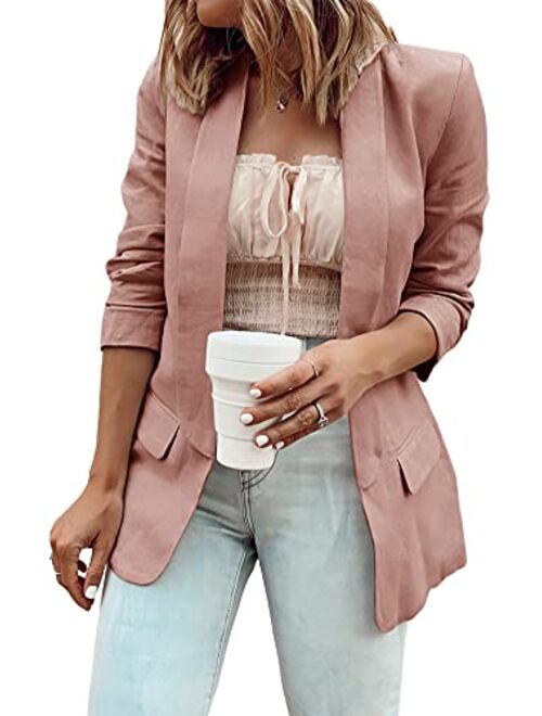 MaQiYa Womens Blazer Casual Jacket Long Sleeve Open Front Work Office Elegant Lightweight Jacket Cardigans