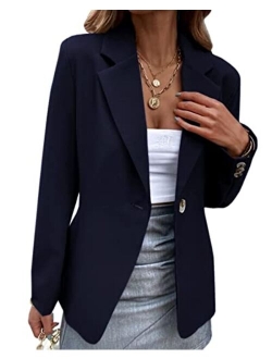 Dellytop Women's Casual Blazers Open Front Long Sleeve Solid Work Office Blazer Jacket Suit