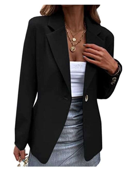 Dellytop Women's Casual Blazers Open Front Long Sleeve Solid Work Office Blazer Jacket Suit