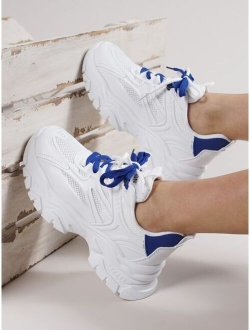 Two Tone Letter Graphic Lace-up Front Chunky Sneakers