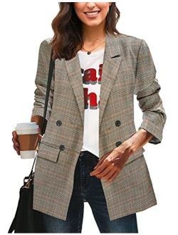 LookbookStore Women's Casual Check Plaid Loose Buttons Work Office Blazer Suit