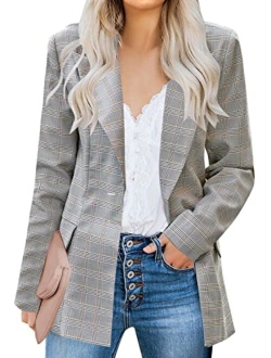 LookbookStore Women's Casual Check Plaid Loose Buttons Work Office Blazer Suit