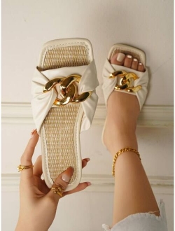 Chain Detail Flat Slide Sandals