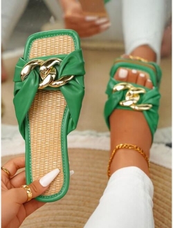 Chain Detail Flat Slide Sandals