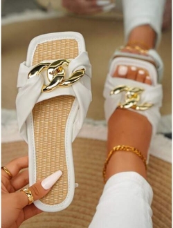 Chain Detail Flat Slide Sandals