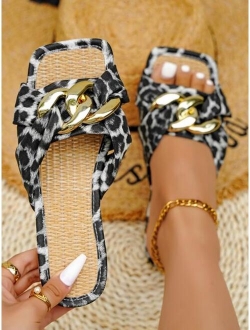 Chain Detail Flat Slide Sandals