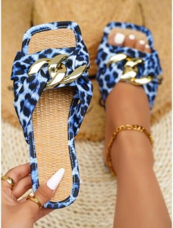 Chain Detail Flat Slide Sandals