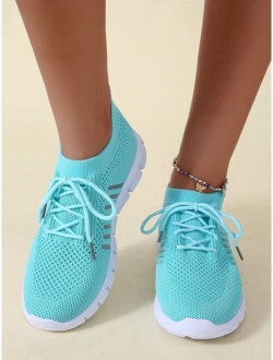 Striped Pattern Knit Detail Slip On Running Shoes