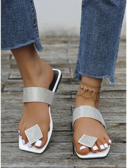 Rhinestone Geometric Decor Slide Sandals